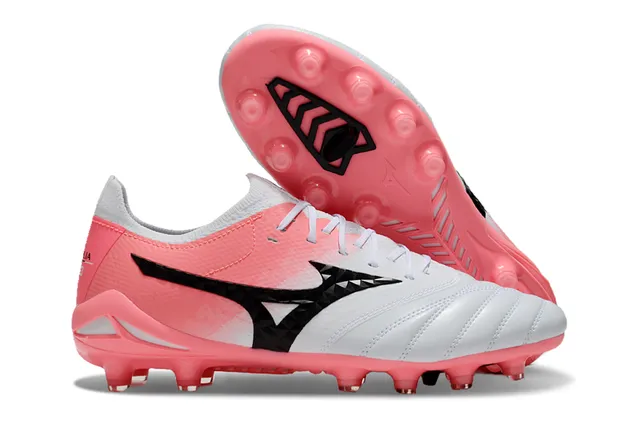Mizuno Morelia Neo Branco Rosa Baixo corte Malha superior Campo firme Sapatos de futebol 11