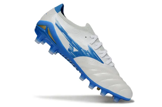 Mizuno Morelia White Blue Gold Sapatos de futebol para terreno firme 2