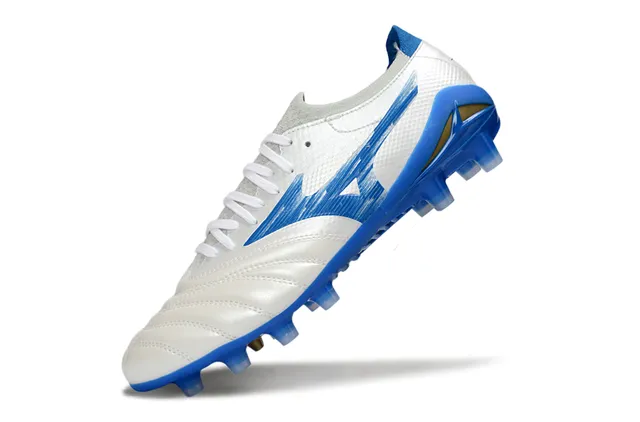 Mizuno Morelia White Blue Gold Sapatos de futebol para terreno firme 3