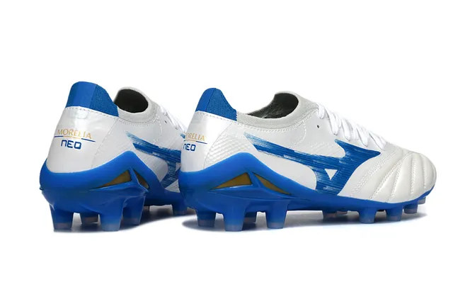 Mizuno Morelia White Blue Gold Sapatos de futebol para terreno firme 5