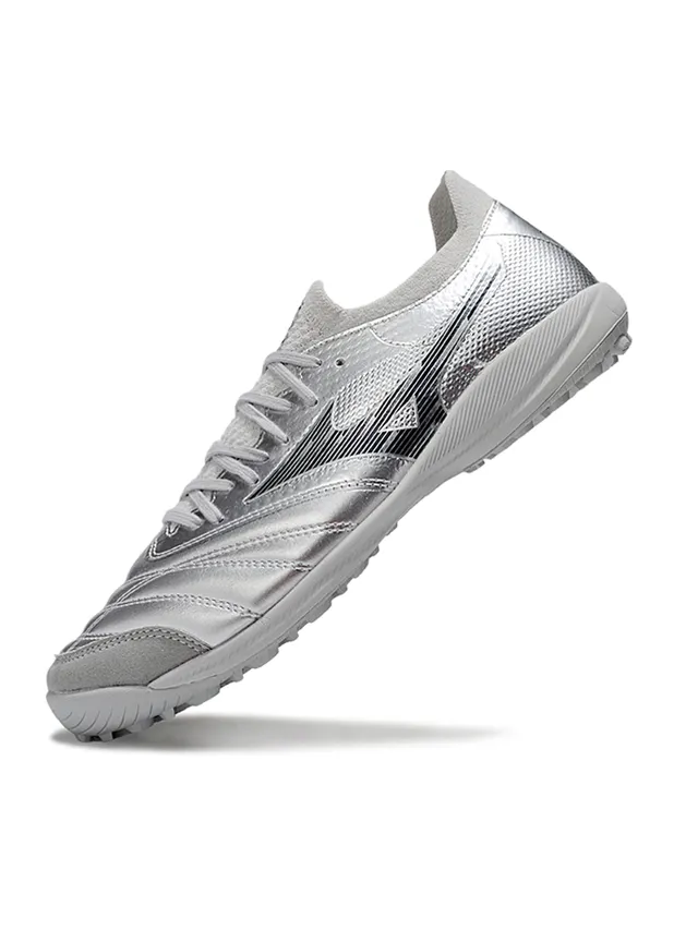 Mizuno Chaussures de football Turf upper synthétique argent noir métallique avec panneau matelassé à l'avant-pied 3