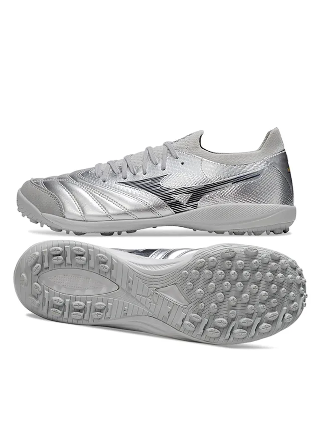 Mizuno Chaussures de football Turf upper synthétique argent noir métallique avec panneau matelassé à l'avant-pied 5