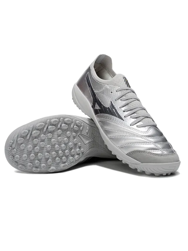 Mizuno Chaussures de football Turf upper synthétique argent noir métallique avec panneau matelassé à l'avant-pied 6