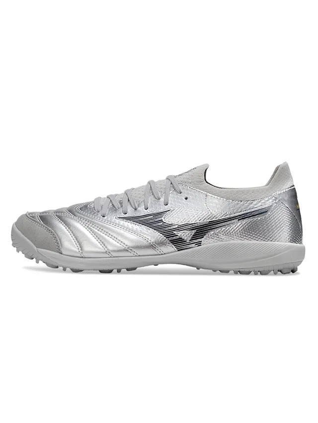 Mizuno Chaussures de football Turf upper synthétique argent noir métallique avec panneau matelassé à l'avant-pied 7