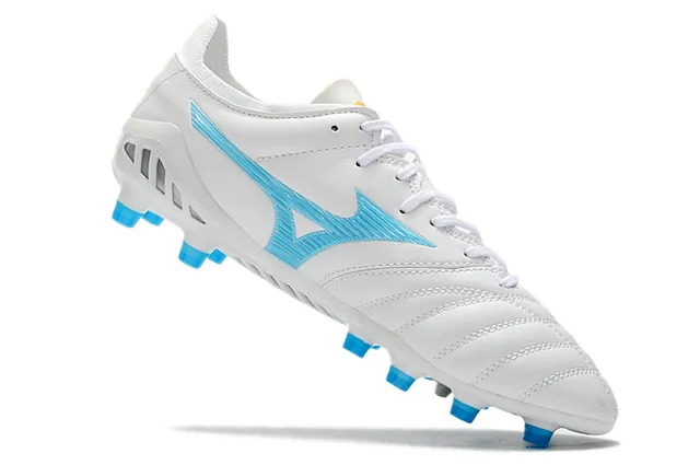 Mizuno White Blue Quilted Synthetic Upper Wave-Logo Side Panel Firm-Ground Soccer Shoes 2