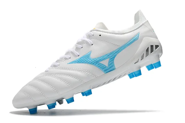Mizuno White Blue Quilted Synthetic Upper Wave-Logo Side Panel Firm-Ground Soccer Shoes 3