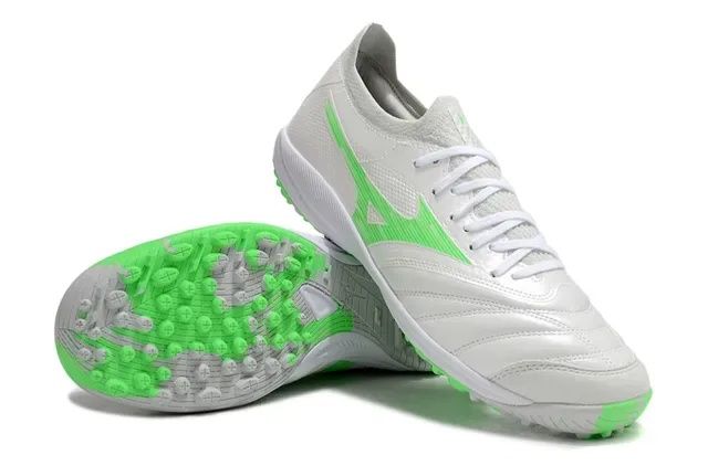 Mizuno White Green Low-Cut Lace-Up Synthetic Quilted Upper Turf Soccer Shoes 4