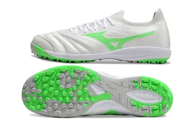 Mizuno White Green Low-Cut Lace-Up Synthetic Quilted Upper Turf Soccer Shoes 6