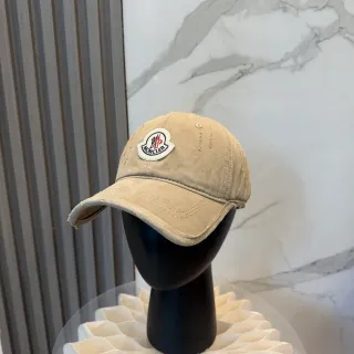 Moncler Beige White Distressed Wash Embroidered Logo Baseball Cap