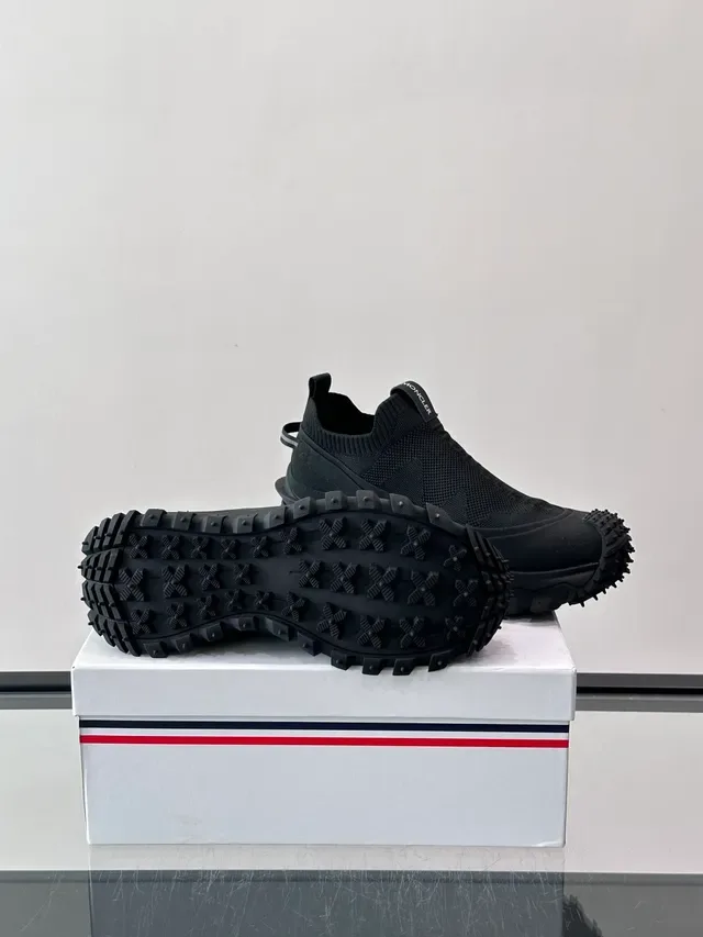 Moncler Black White Slip-On Knit Upper Rugged Lugged Outsole Sneakers 2