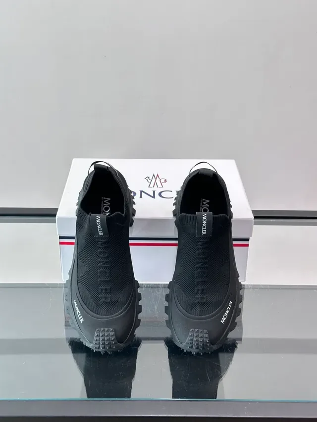 Moncler Black White Slip-On Knit Upper Rugged Lugged Outsole Sneakers 4