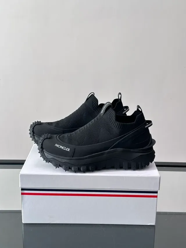 Moncler Black White Slip-On Knit Upper Rugged Lugged Outsole Sneakers 5