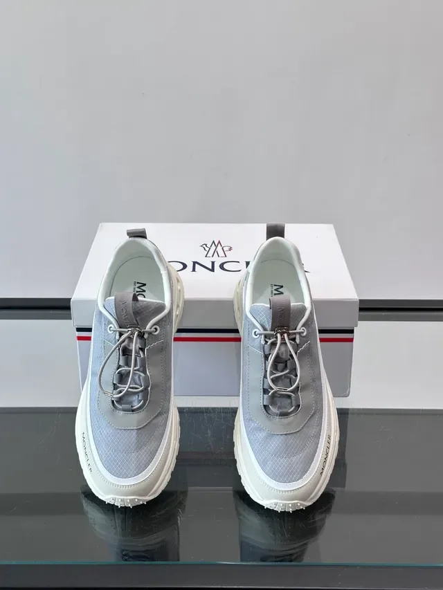Moncler Gray Beige Layered Textile Upper Molded Chunky Midsole Sneakers 4