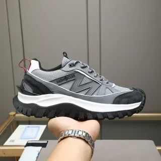 Moncler Gray Black Mixed-Material Upper Rugged Lugged Outsole Chunky Sneakers