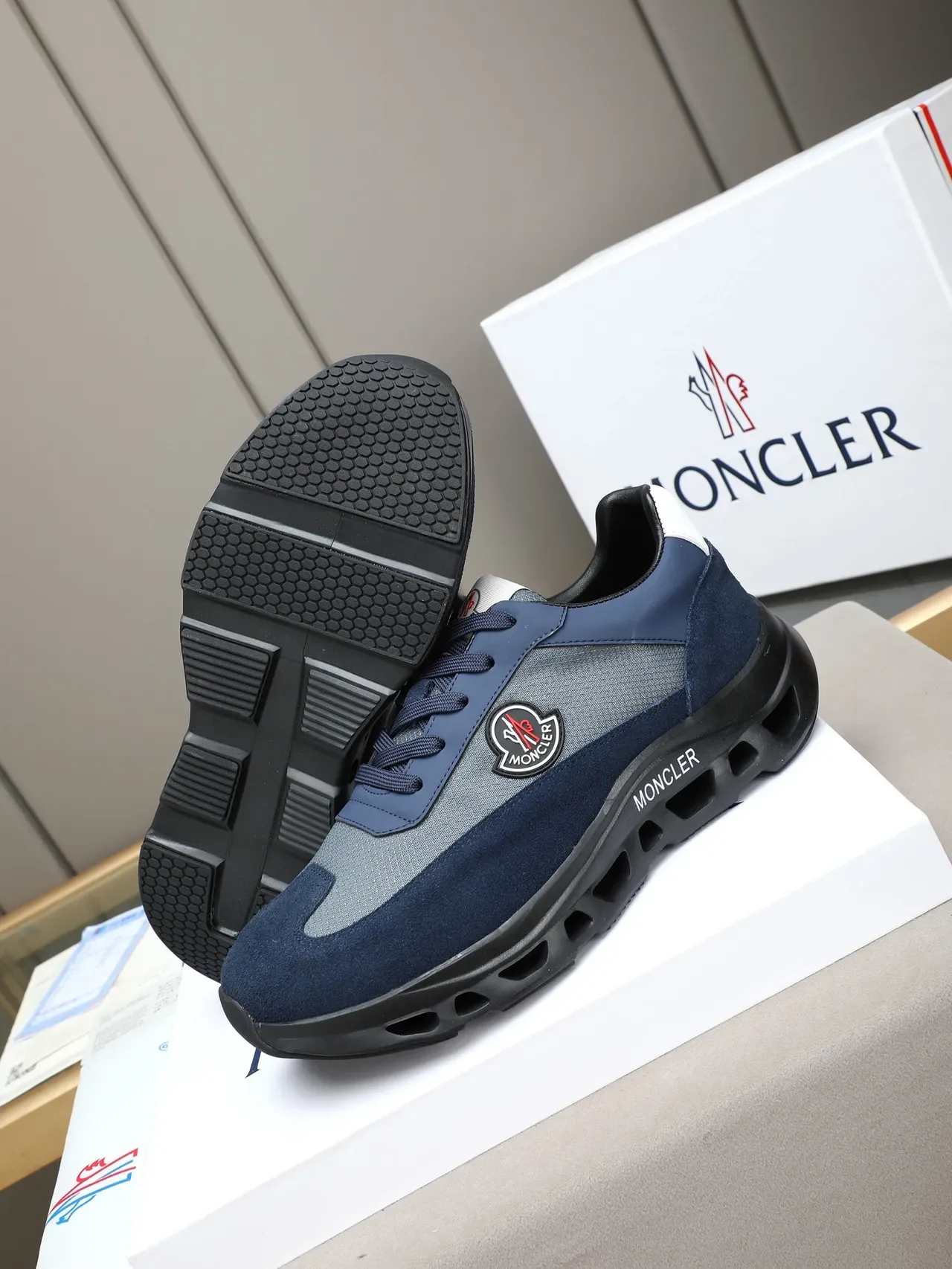Moncler Navy and Gray Mesh-Suede Lifestyle Sneaker 2