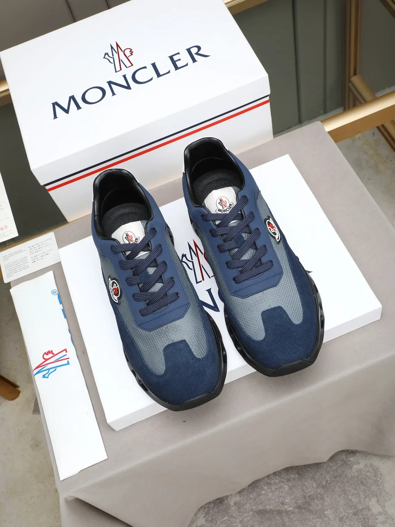 Moncler Navy and Gray Mesh-Suede Lifestyle Sneaker 3