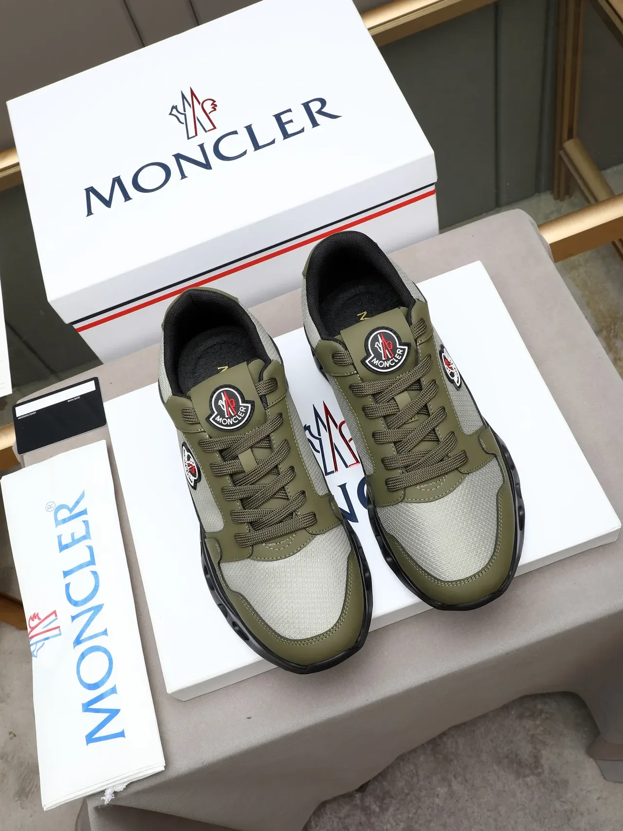 Moncler Olive Green and Gray Mesh Lifestyle Sneakers 2