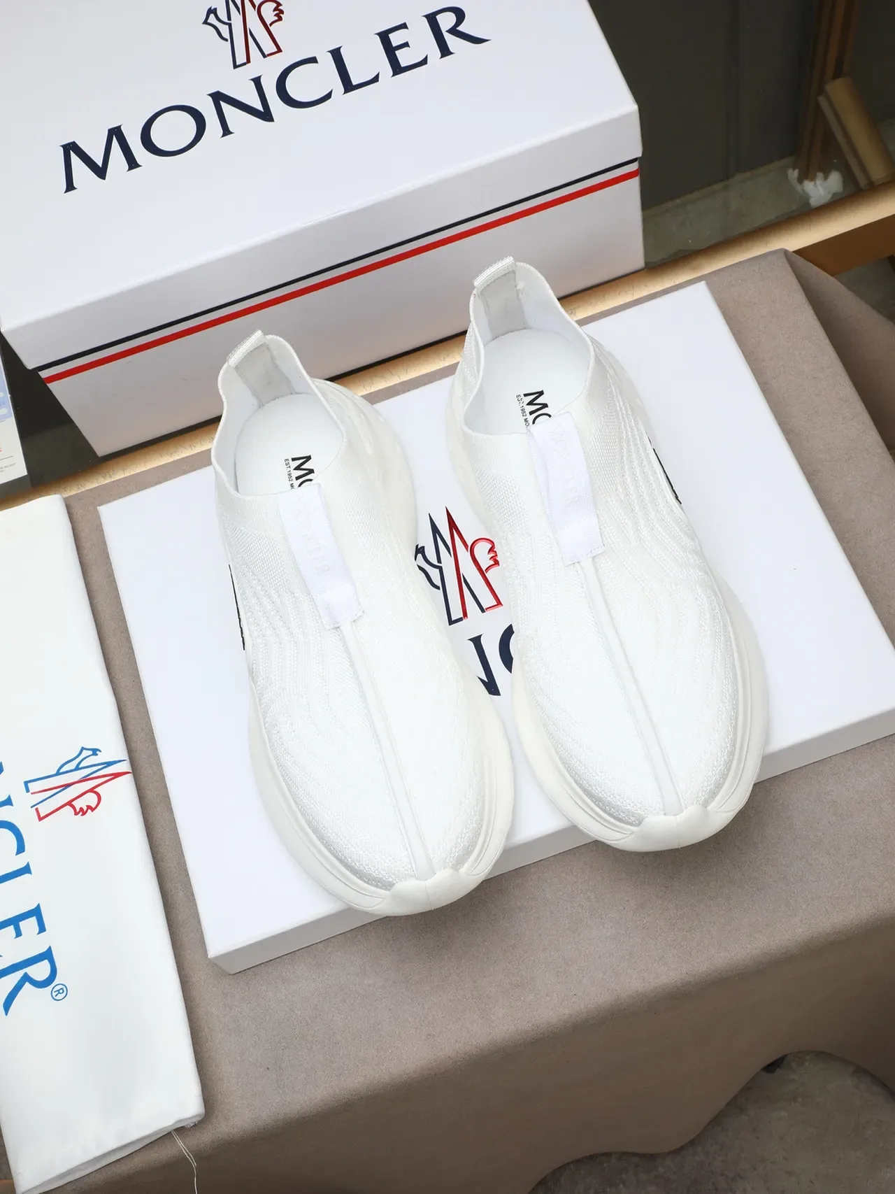 Moncler Speed White Slip-On Knit Upper Lifestyle Sneakers 2