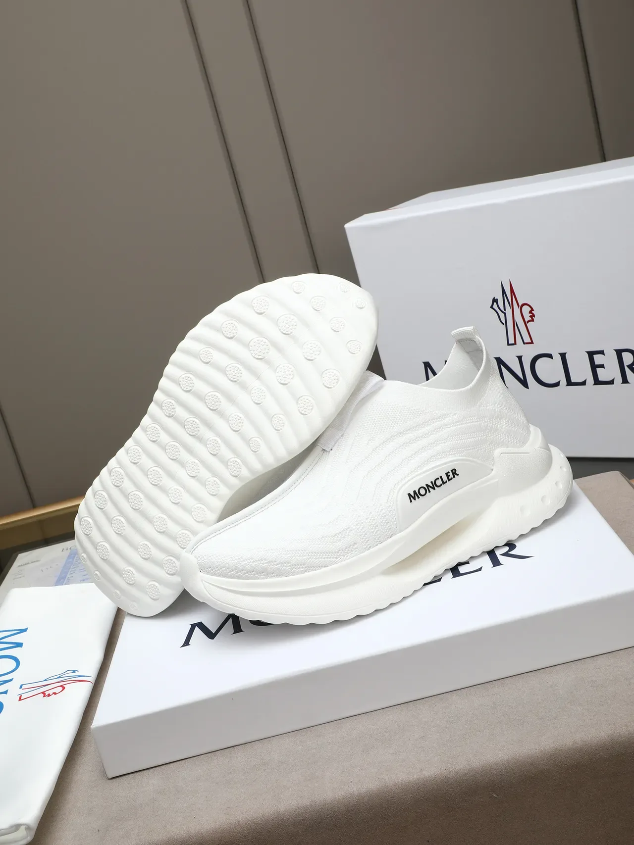 Moncler Speed White Slip-On Knit Upper Lifestyle Sneakers 4