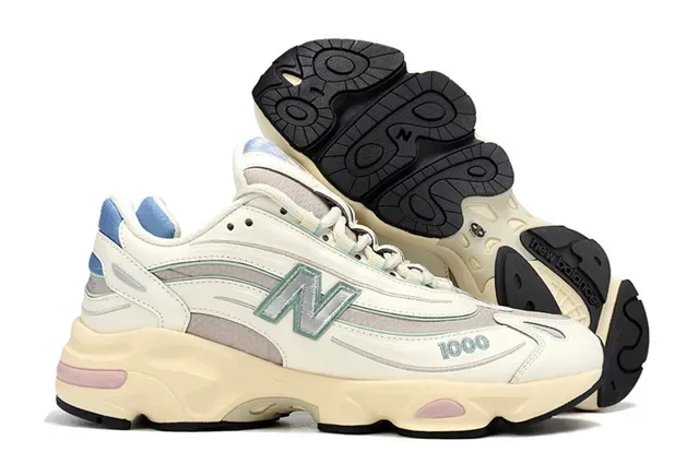 New Balance 1000 Off-White Beige Pink Blue Tênis chunky 4