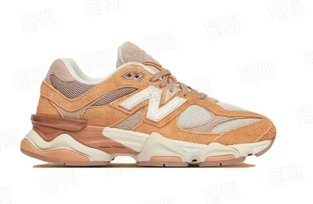 New Balance 9060 بيجي بني سولا متعددة الطبقات جزء علوي مختلط من الجلد المصنع والشبكة حذاء رياضي سميك 3