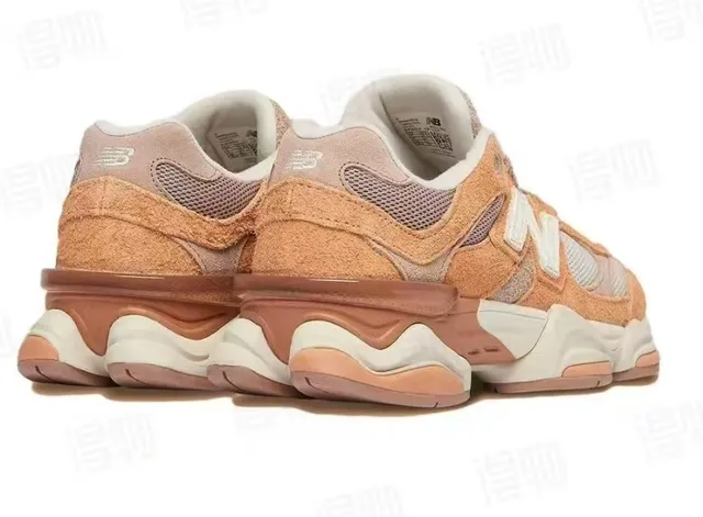 New Balance 9060 بيجي بني سولا متعددة الطبقات جزء علوي مختلط من الجلد المصنع والشبكة حذاء رياضي سميك 5