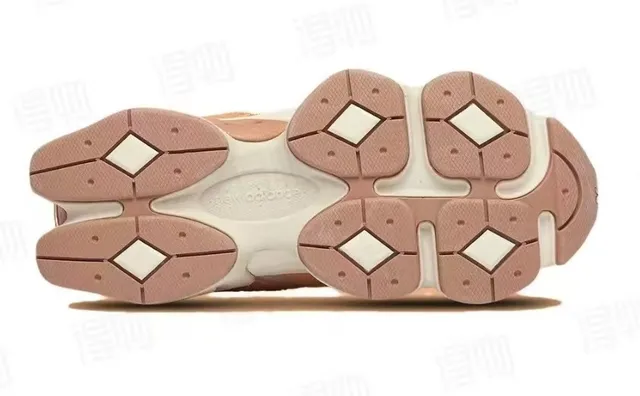 New Balance 9060 بيجي بني سولا متعددة الطبقات جزء علوي مختلط من الجلد المصنع والشبكة حذاء رياضي سميك 6