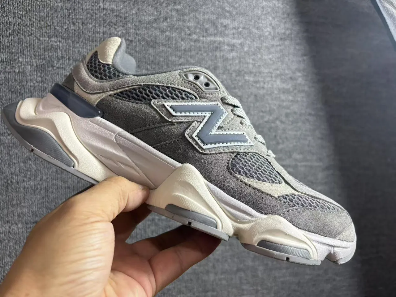 New Balance 9060 Gray Beige Chunky Sneakers 5