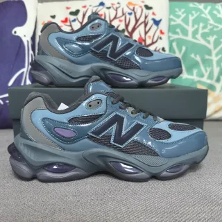 New Balance 9060 أحذية رياضية سميكة أزرق فاتح رمادي جلد لامع