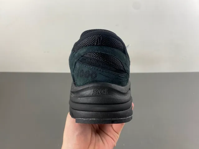 New Balance أسود حذاء مع قاعدة منحوتة جلد ناعم وشبكة الجزء العلوي حذاء رياضي سميك 4