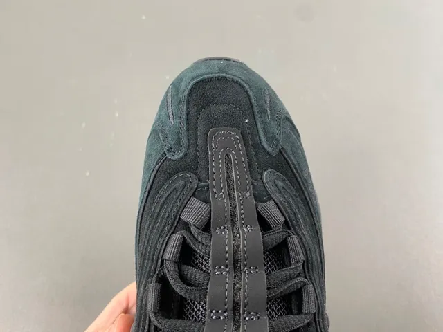 New Balance أسود حذاء مع قاعدة منحوتة جلد ناعم وشبكة الجزء العلوي حذاء رياضي سميك 5