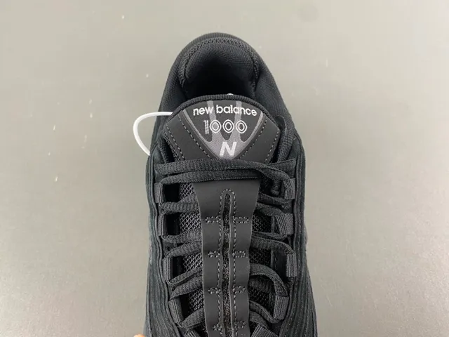 New Balance أسود حذاء مع قاعدة منحوتة جلد ناعم وشبكة الجزء العلوي حذاء رياضي سميك 6