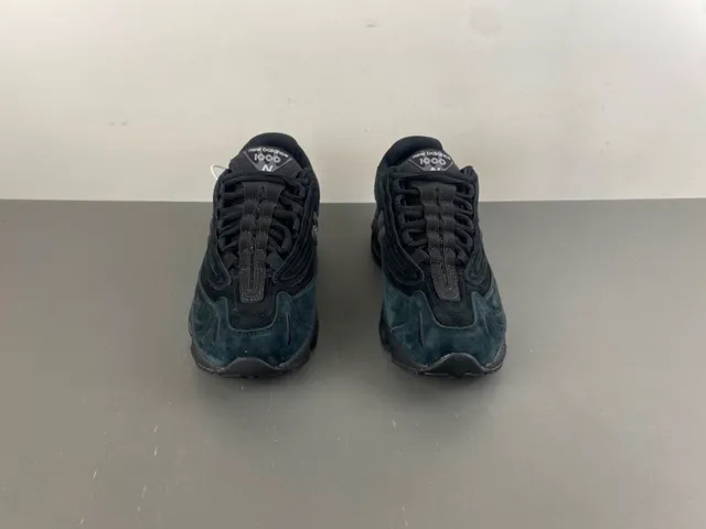 New Balance أسود حذاء مع قاعدة منحوتة جلد ناعم وشبكة الجزء العلوي حذاء رياضي سميك 11