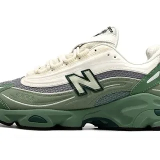 New Balance أخضر بيجي وسط القدم طبقات شبكة وتغطيات صناعية حذاء رياضي سميك