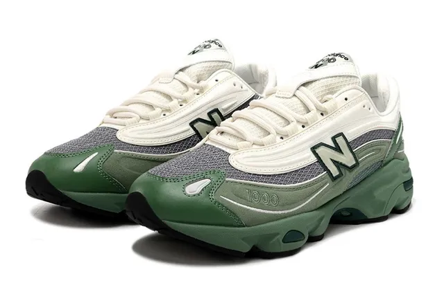 New Balance Vert Beige Mediasuela en couches de malla et superpositions synthétiques Baskets chunky 2