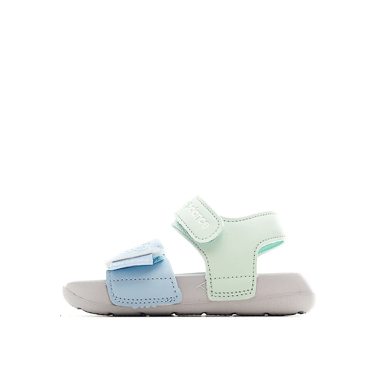 New Balance Sandália infantil Bege Azul Duas tiras Fechamento Velcro Sandálias Casuais 8