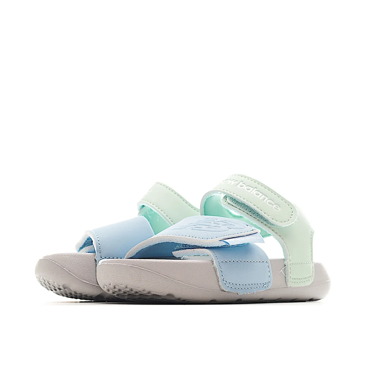 New Balance Sandália infantil Bege Azul Duas tiras Fechamento Velcro Sandálias Casuais 10