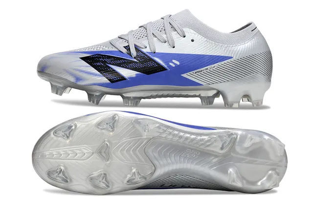 New Balance Azul Prateado Tênis de futebol de corte baixo com upper de ajuste a meia sola transparente moldada para campo firme 6