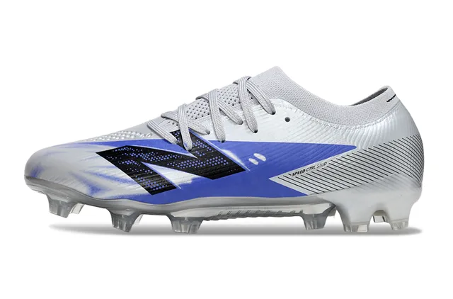New Balance Azul Prateado Tênis de futebol de corte baixo com upper de ajuste a meia sola transparente moldada para campo firme 7
