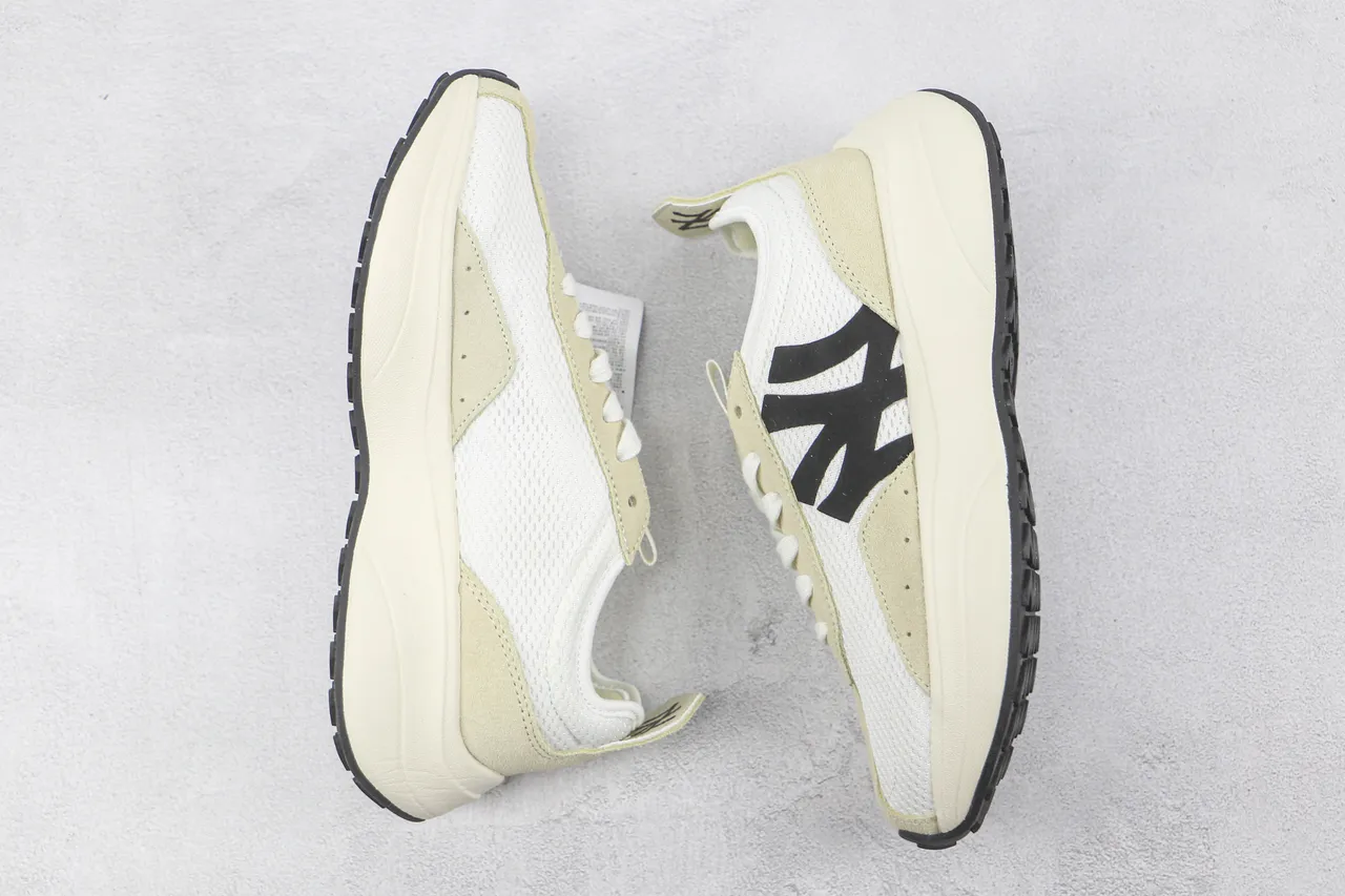New Era Beige et Blanc Semelle Chunky Plateforme Maille Et Panneau Suédé Sneakers 2