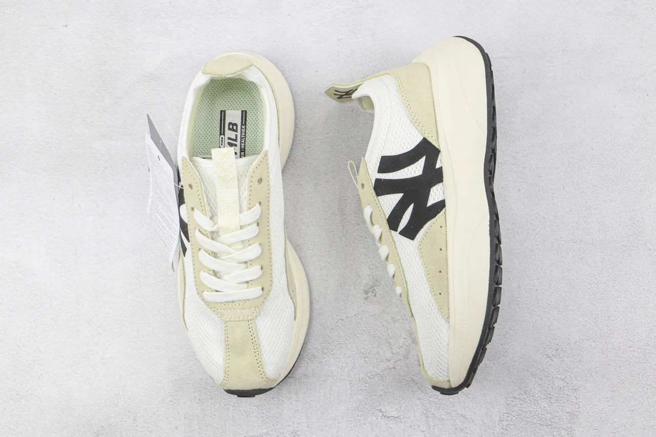 New Era Beige et Blanc Semelle Chunky Plateforme Maille Et Panneau Suédé Sneakers 3
