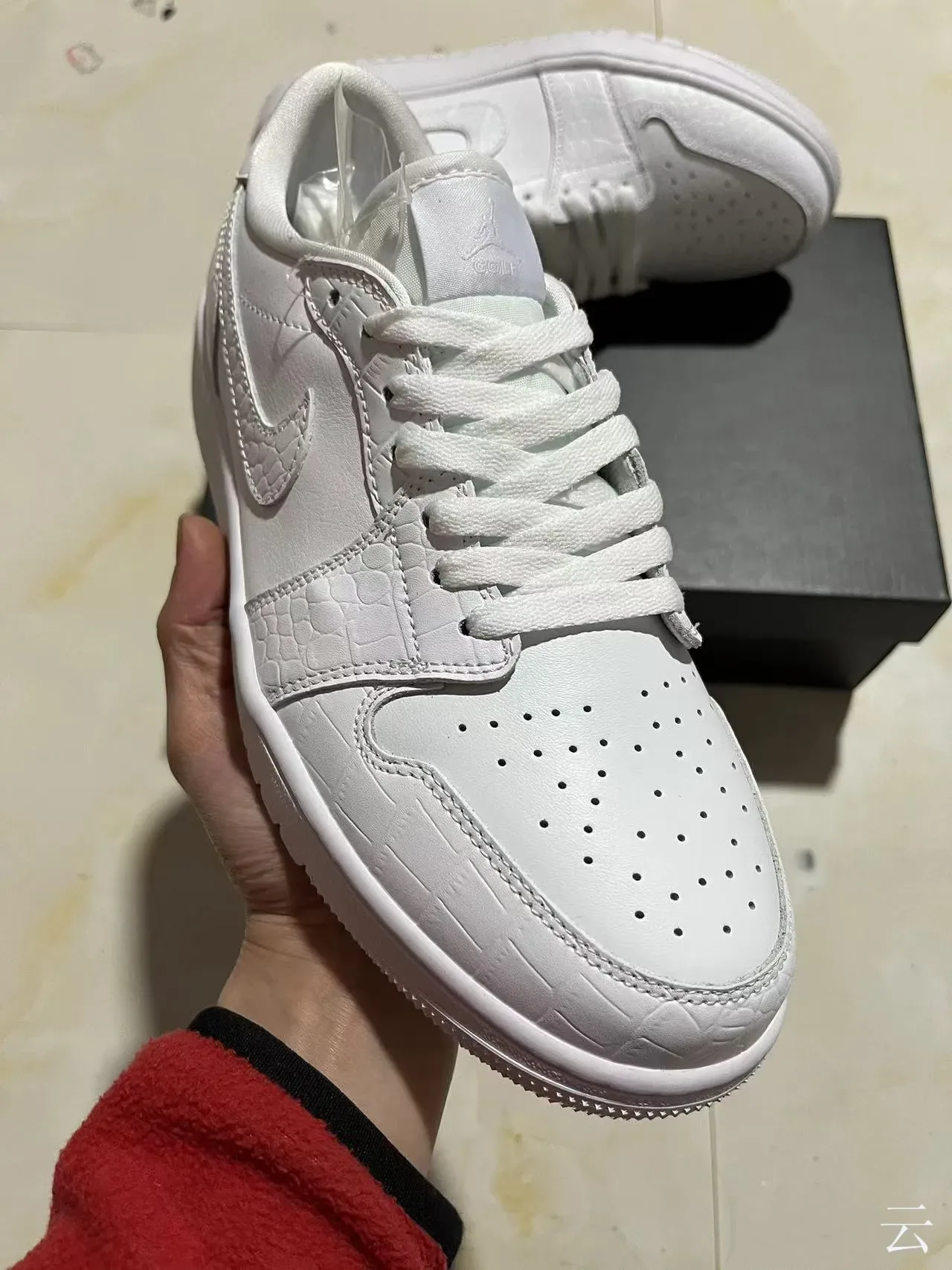Nike Air Force 1 All-White Croc-Embossed Leather Lifestyle Sneakers 2