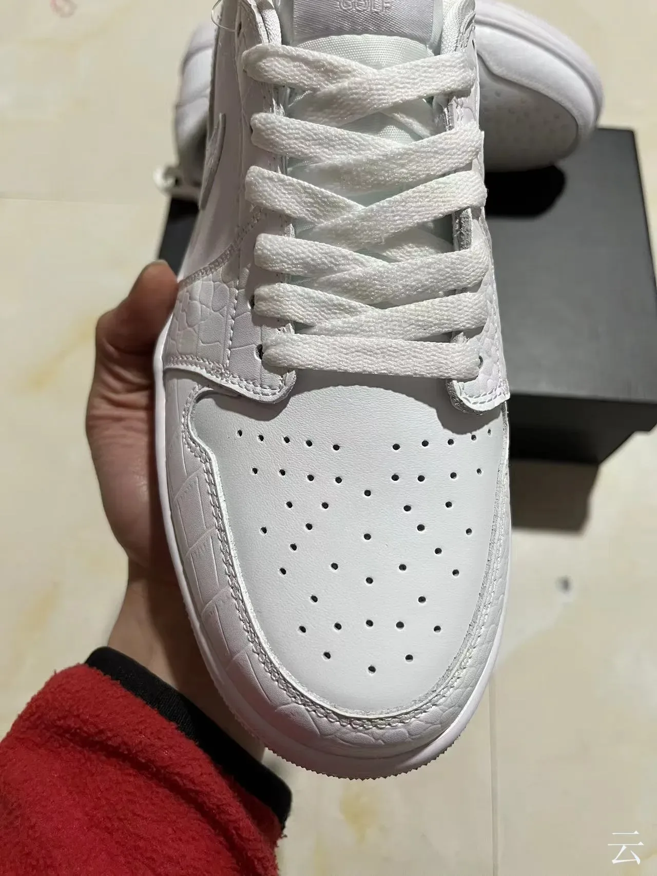 Nike Air Force 1 All-White Croc-Embossed Leather Lifestyle Sneakers 3