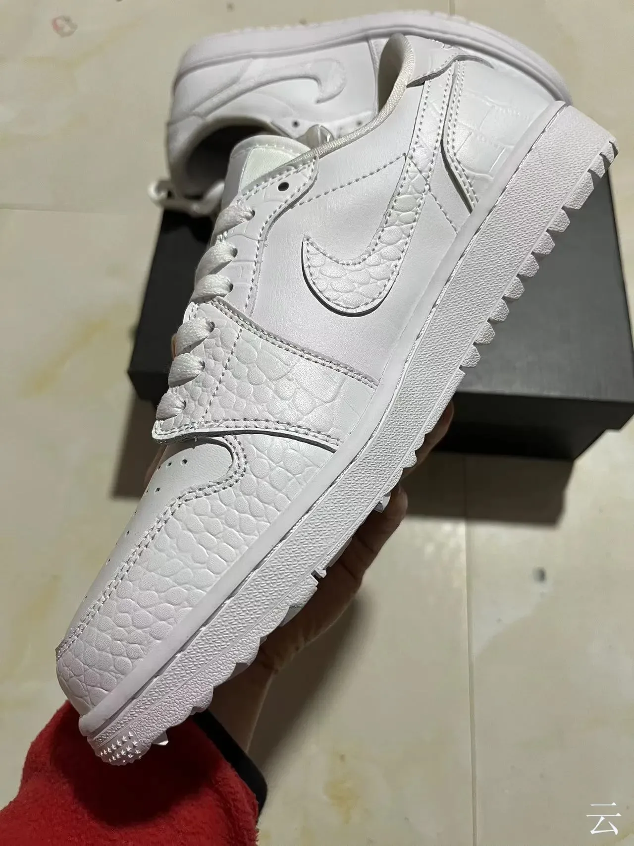 Nike Air Force 1 All-White Croc-Embossed Leather Lifestyle Sneakers 4