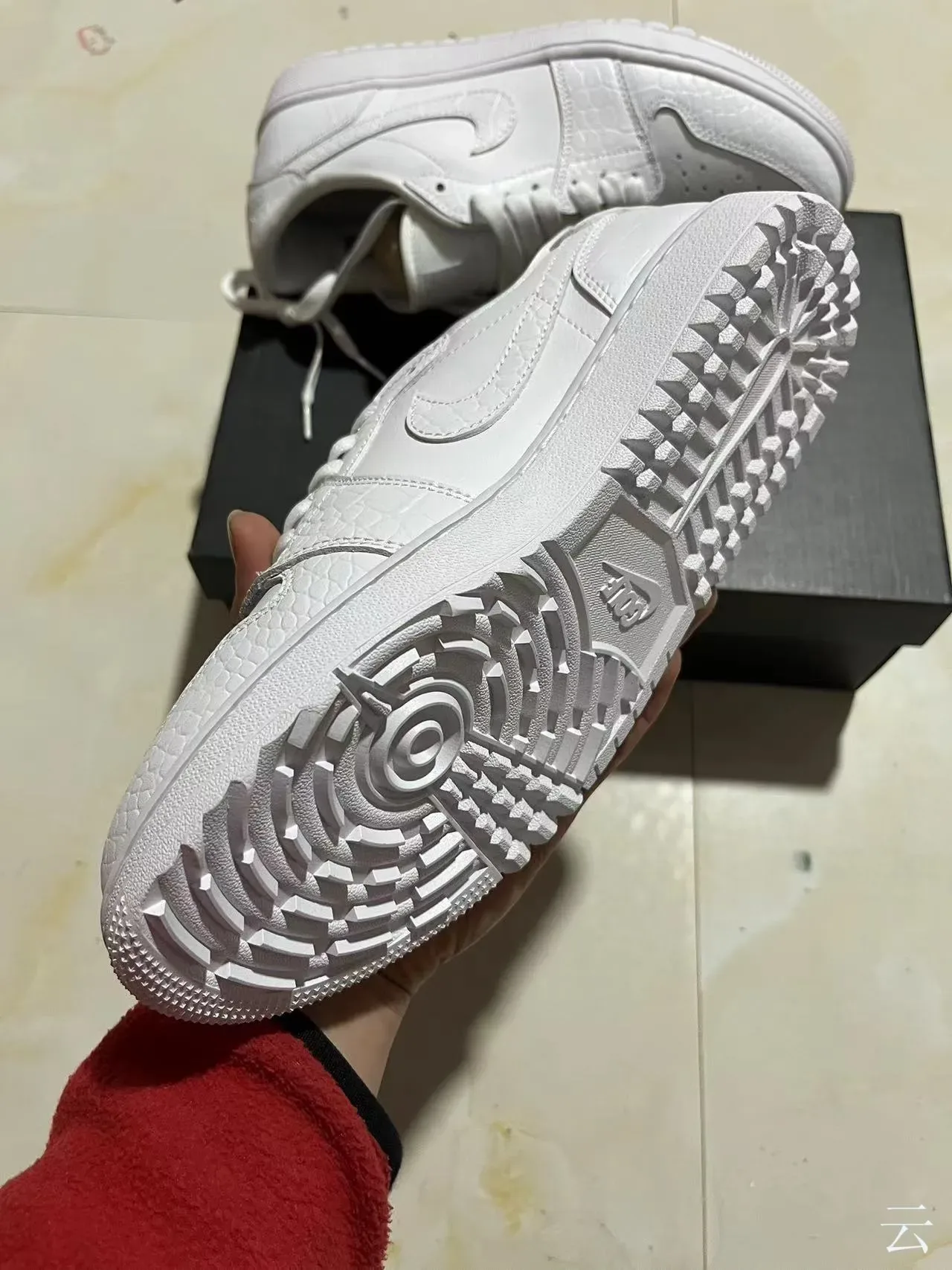 Nike Air Force 1 All-White Croc-Embossed Leather Lifestyle Sneakers 5