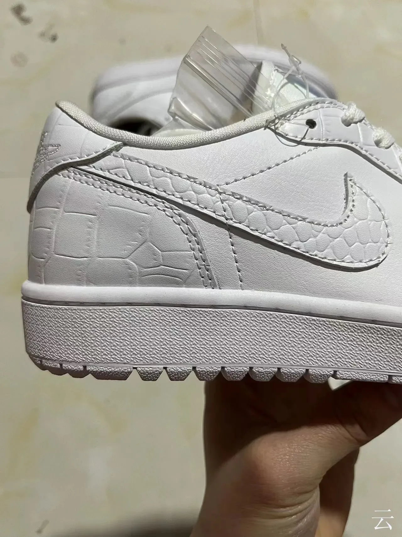 Nike Air Force 1 All-White Croc-Embossed Leather Lifestyle Sneakers 7