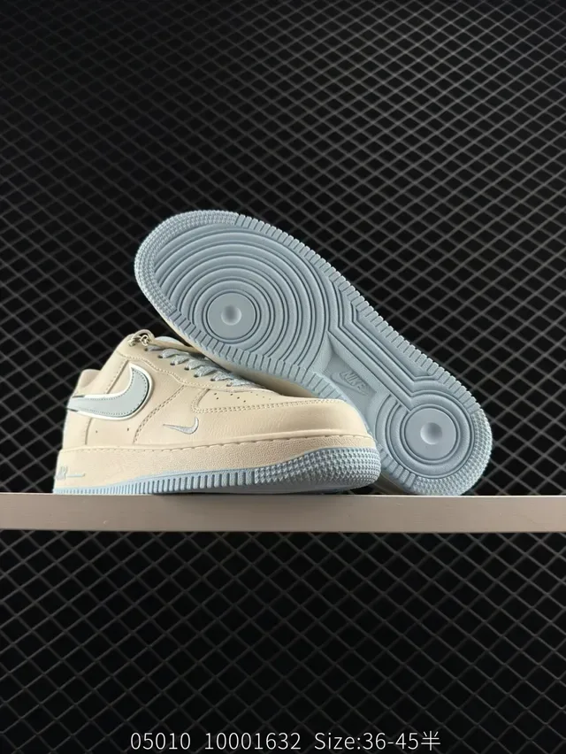 Nike Air Force 1 Beige and Light Blue Leather Lifestyle Sneakers 2