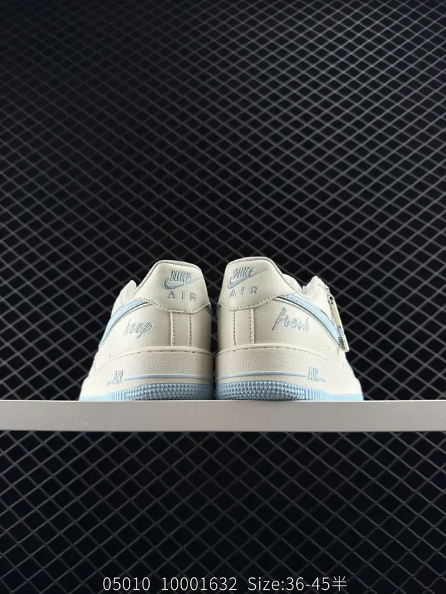 Nike Air Force 1 Beige and Light Blue Leather Lifestyle Sneakers 4