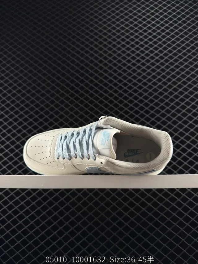 Nike Air Force 1 Beige and Light Blue Leather Lifestyle Sneakers 5