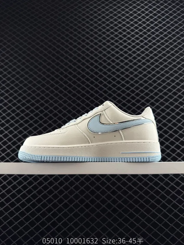 Nike Air Force 1 Beige and Light Blue Leather Lifestyle Sneakers 6